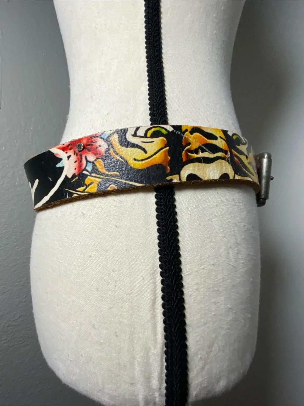 Y2K Ed Hardy Black Pink Yellow Tiger Branded Rhinestone Belt Size Small